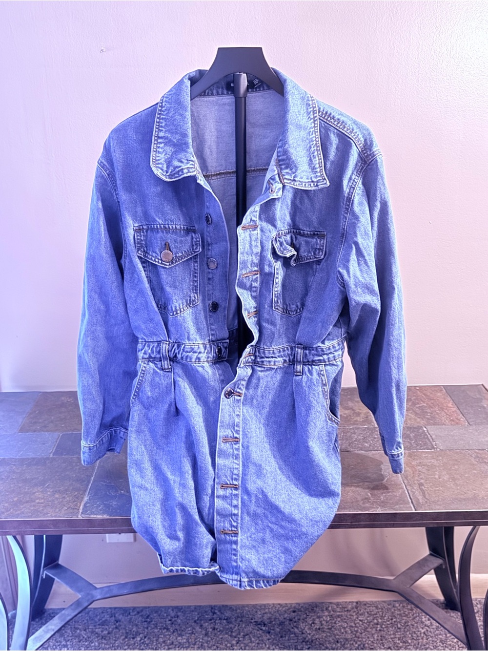 Nasty Gal Light Blue Denim Mini Dress Jacket